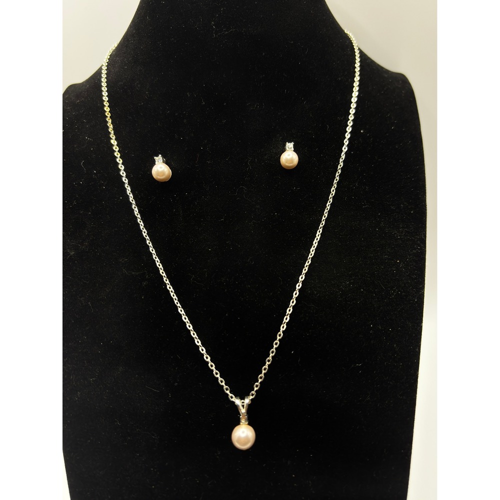 Roman Jewelry‎ Set Womens OS Pink Faux Pearl Necklace and Stud Earrings 18 Inch